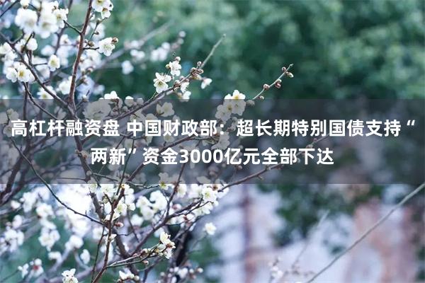 高杠杆融资盘 中国财政部：超长期特别国债支持“两新”资金3000亿元全部下达